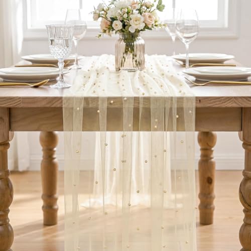 Artoid Mode 6-Pack Pearl Champine Gauze Table Runner 10FT Home Decor - Image 2