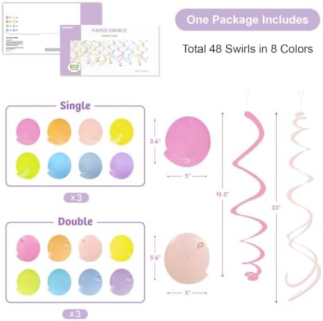 HonuGoGo Pastel Party Decorations, 48 Pc Whimsical Paper Swirl Streamers - Image 5