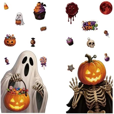 2 Sheets Halloween Window Clings Decorations Ghost Skeleton Pumpkin Window Stickers Static Spooky Glass Window Sticker Decals for Home Office Classroom Party Haunted House Seasonal Decor - Image 6