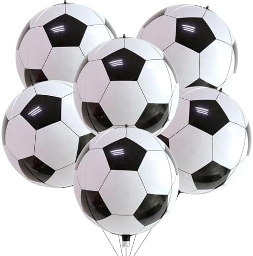 22 Inch 4D Soccer Foil Balloons, 6Pcs Soccer Party Decorations Football Shape Mylar Foil Balloons Sport Decor for Boys Kids Soccer Ball Fans Theme Birthday Party Decorations Supplies by Lingqiang