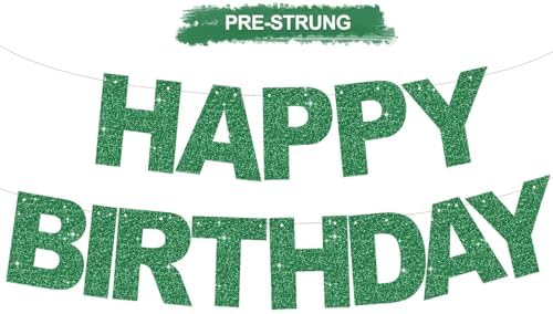 BEISHIDA Pre-Strung Glitter Green Happy Birthday Banner Party Sign Decor by Beishida