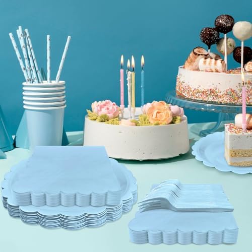 Light Blue Paper Plates and Napkins Fork Party Supplies - Image 3