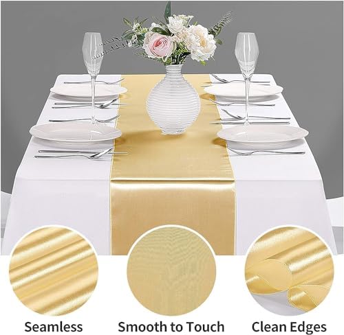 15-Pack Satin Table Runner Light Gold 12 x 108 inches Long, Table Runners for Wedding, Birthday Parties, Banquets Decorations（15 Pack, 12x108 Inch, Light Gold） - Image 2