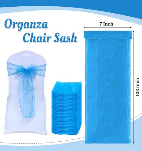 MDS Pack of 125 Organza Chair Sashes for Wedding & Event Décor – Blue - Image 3