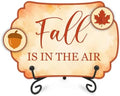 Fall Table Sign 5x7 Inch Seasonal Autumn Decor, Rustic Party Centerpiece with Metal Stand & 2 DIY Stickable Wood Decor, Fall Is In The Air Table Decoration for Home & Party Display - B03 by AMHGLW