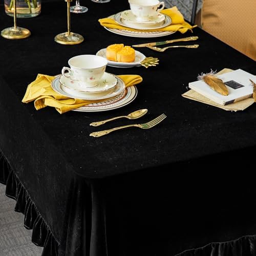 GLORY SEASON Velvet Tablecloth Luxurious Solid Rectangle Table Cloth,Oblong Retro Farmhouse Ruffle Tablecloths Washable Table Cover for Party Wedding Baby Shower Kitchen Dinning Tabletop Decoration - Image 6