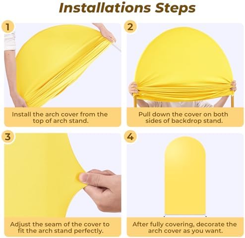 6 ft Arch Backdrop Cover Yellow - Double-Sided Spandex Arch Covers Stretchy Backdrop for Balloon Arches Birthday Party Baby Shower Banquet Wedding Photo Background - Image 3