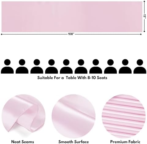Light Pink Satin Table Runner, 12x108 Inches, 2 Pack - Image 2