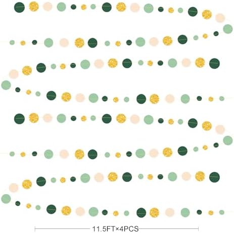 Sage Green Gold Beige Party Polka Dot Garlands Oilve Green Glitter Gold Hanging Paper Circle Dots Streamer for Birthday Wedding Shower Engagement Retirement Boho Safari Party Decorations Supplies - Image 2