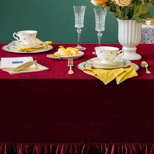 GLORY SEASON Velvet Tablecloth Luxurious Solid Rectangle Table Cloth,Oblong Retro Farmhouse Ruffle Tablecloths Washable Table Cover for Party Wedding Baby Shower Kitchen Dinning Tabletop Decoration - Image 5