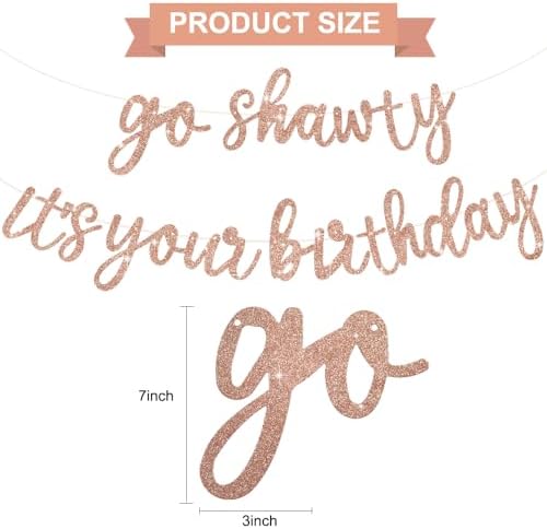BEISHIDA Rose Gold Go Shawty It's Your Birthday Banner - NO DIY - Hip Hop Theme Glitter Happy Birthday Banner - Pre-Strung - Rose Gold Rap Theme Happy Birthday Sign for Man Women birthday Party Supply - Image 3