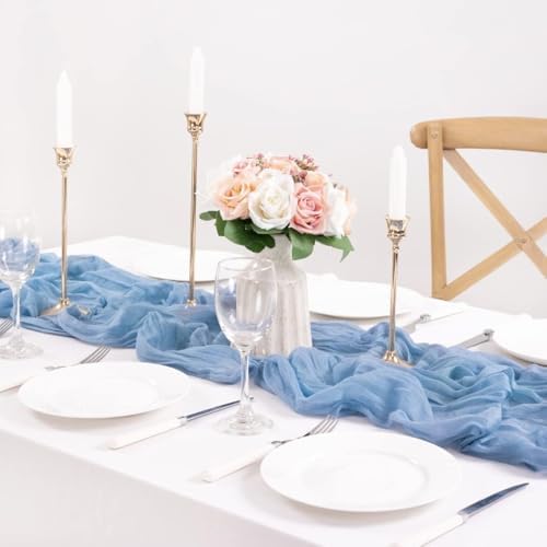Dusty Blue Fall Cheesecloth Table Runner Boho Dinning Kitch Decor 10ft - Image 3