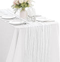 White 10FT Cheesecloth Table Runner Boho Gauze Fabric Table Runner Rustic Sheer Runner for Wedding Bridal Baby Shower Birthday Party Boho Table Decor（1 Pack White） by JALANCY