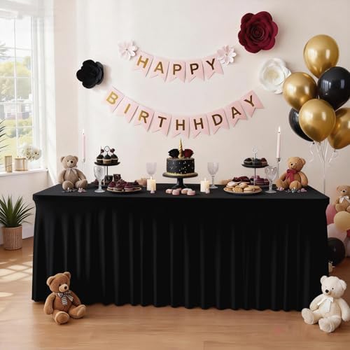 Shillance 2 Packs Black Spandex Table Covers 6 Foot, Fitted Stretch Table Cloth with Skirts 72x30 Inch, Wrinkle-Free Floor Length Rectangle Tablecloths for Trade Show Weddings Parties Banquets Events - Image 4