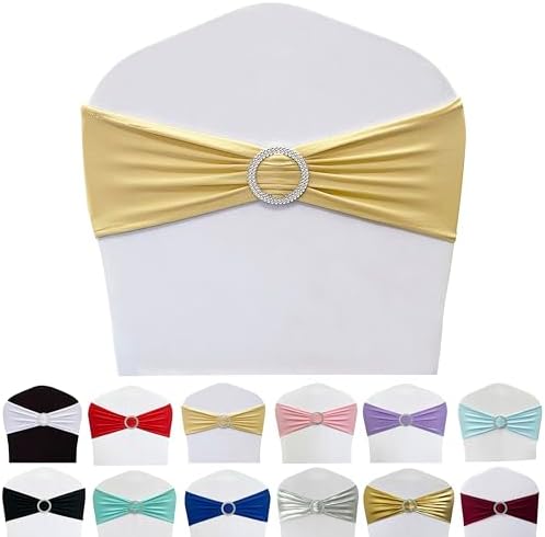 Spandex Chair Sashes Bands, Champagne, 100PCS by Maiangel
