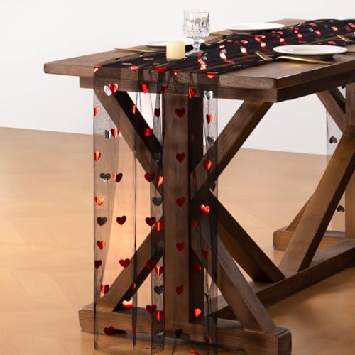 Gold Gauze Table Runner Red Heart Sheer Romantic Wedding Party Table Decor - Image 3