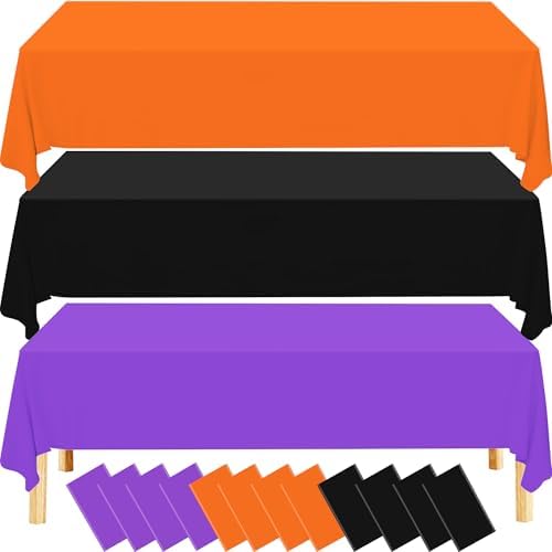 12 Pack Halloween Tablecloth, Orange Black Purple Plastic Table Cloths by BCCSNNM