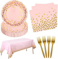 Pink and Gold Paper Plates and Napkins Tablecloth Party Supplies,Serves 25 Guests Pink Gold Plates and Napkins Tablecloth,Disposable Tableware Set for Birthday Wedding Bridal Shower Decorations by Upigi