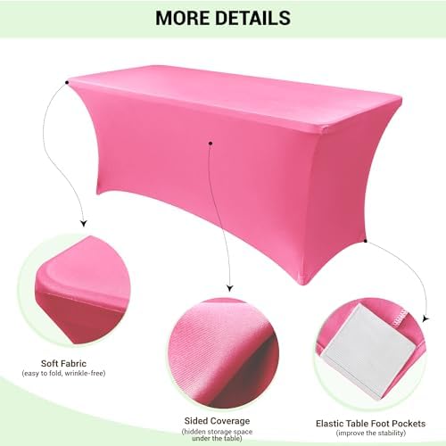 Obstal Spandex Table Cover 4ft Fitted Tablecloth Rectangular, Dark Pink - Image 3