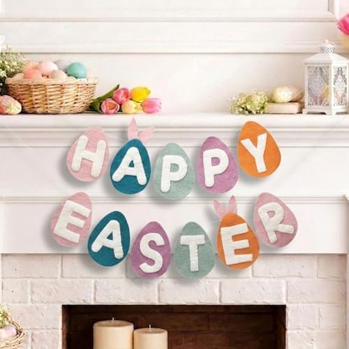 Folkulture Easter Garland (6 ft) | Premium Wool Felt Bunny Garland for Easter Decorations, Outdoor Spring Party & Home Décor | Easy to Hang, Adjustable Happy Easter Banner Or Garland for Mantle, Wall by Folkulture