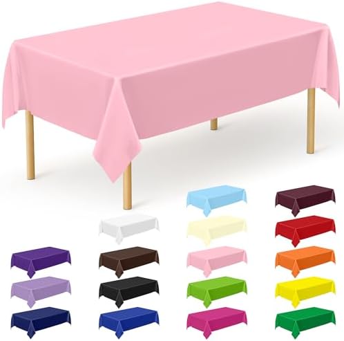 QZYL 12 PCS Pink Table Cloth Rectangle, Plastic Disposable Tablecloths, Decorative Plastic Tablecover, 54 X 108 in Smooth Outdoor Tablecloth, Table Decoration for Parties Picnics Birthdays Weddings by QZYL