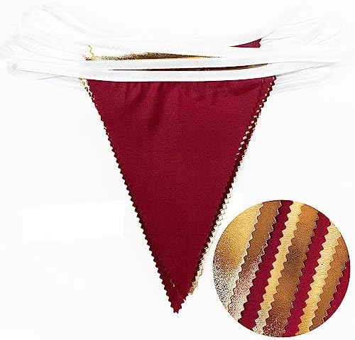Fall Party Decorations Maroon Gold Brown Metallic Fabric Triangle Pennant Banner Burgundy Flag Bunting Garland for Autumn Thanksgiving Wedding Birthday Bridal Shower Engagement Graduation Garnet Party - Image 3