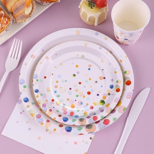 Colorful Birthday Plates and Napkins 168PCS Happy Birthday Party Plates Set for Holiday Party Supplies Bubble Decorations,Confetti Colorful Paper Plates Disposable Tableware Serve 24 - Image 4