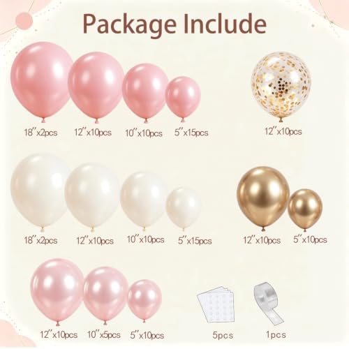 Blocesa Pearl Pink and Gold Balloons Arch Kit Double Stuffed,Party Decor. - Image 2