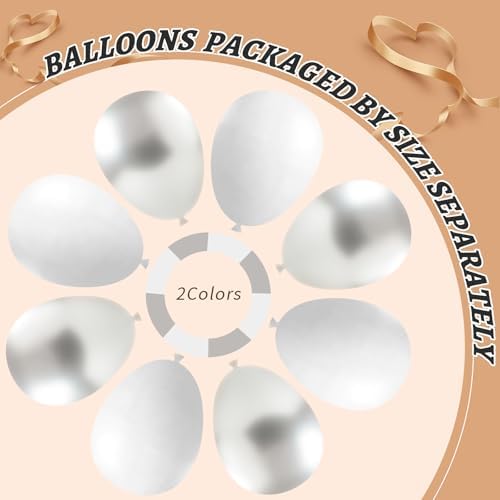 412Pcs White and Silver Balloons Arch Kit, 18 12 10 5 Inch White Metallic Silver Latex Balloon for Wedding Bridal Shower Engagement Anniversary Birthday Party Decorations - Image 4