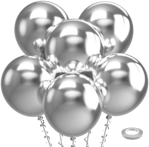 Bezente Metallic Silver Balloons 18 Inch 30 Pack Latex Large Thick by Bezente