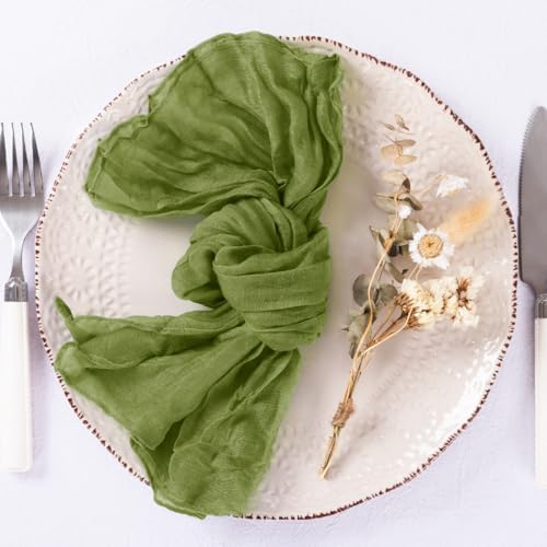 DeZerlor Olive Green Washable Cheesecloth Napkins Set of 12 for Party - Image 3