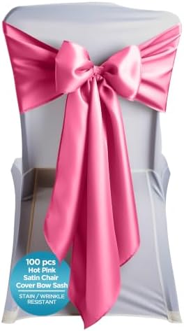 Leading Linens 100 pcs Hot Pink 108"x8" Satin Bow Sash Chair Cover Decor by LeadingLinens