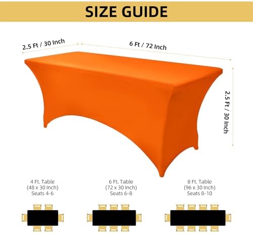 10-Pack 6ft Spandex Table Covers for Rectangle Standard Folding Tables - Wrinkle Resistant Stretch Tablecloths - Ultimate Fitted Table Protector for Parties, Banquet, Wedding - Image 4