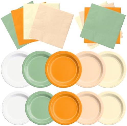 CMUSKO A Little Cutie is On The Way Baby Shower Decoration - 60Pcs Sage Green Orange Theme Plates & Napkins Kit Little Cutie Party Supplies by CMUSKO