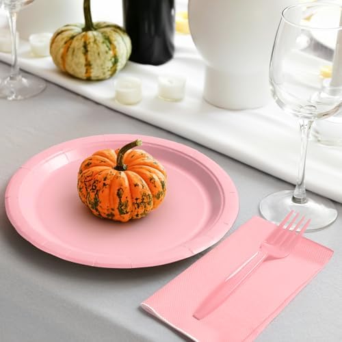 96 Pcs Party Plates, Pink Paper Plates and Napkins, Disposable Tableware Set, Party Supplies for Kids Birthday Baby Shower Wedding Picnic, Serve for 24 Guests - Image 5