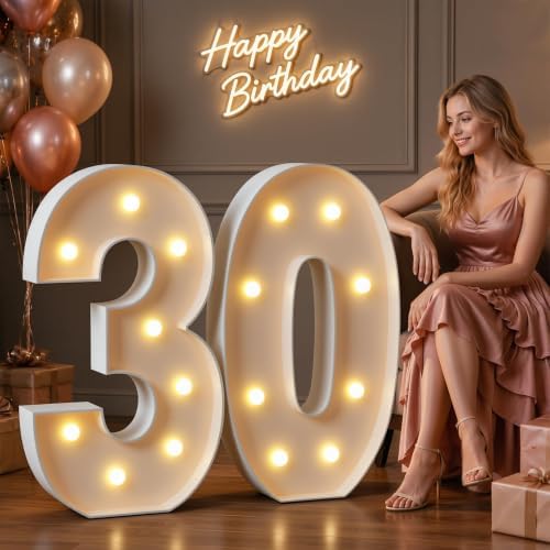 imprsv 3FT Marquee Numbers 30, Light Up Numbers for 30th Birthday Decor by Letsmakeitimpressive