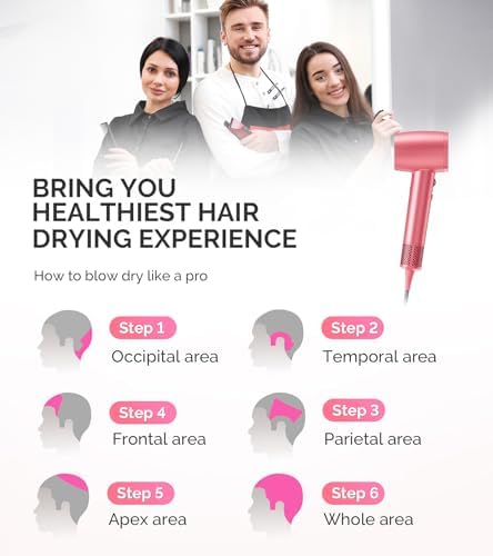 MelodySusie Hair Dryer with Diffuser, 1600W Fast Drying Low Noise Ionic Hair Dryer for Curly Hair with Diffuser,Nozzle and Hair Brush,120,000 RPM Blow Dryer Ideal for Women - Image 6
