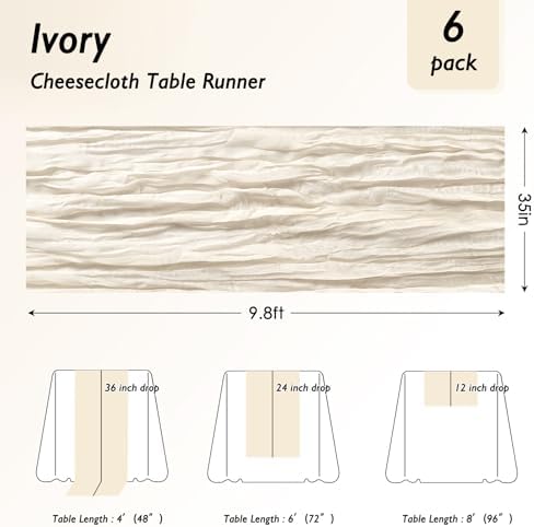 6 Pack Ivory White Cheesecloth Table Runner 120 Inch Boho Wedding Decor - Image 2