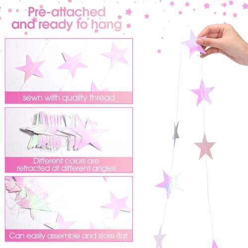 Patelai 130 ft Star Garland Banner Decor,Iridescent Pink - Image 3