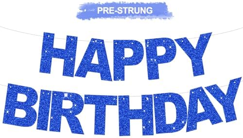 BEISHIDA Pre-Strung Glitter Blue Happy Birthday Banner Party Sign Decor by Beishida