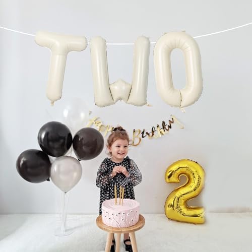 40 Inch Beige Letter Balloon, Cream White Sand Alphabet With Ribbon for 2 Year Old Birthday, Second Anniversary Party Decorations - Neutral Ivory for Kids, Boys, Girls - Image 5