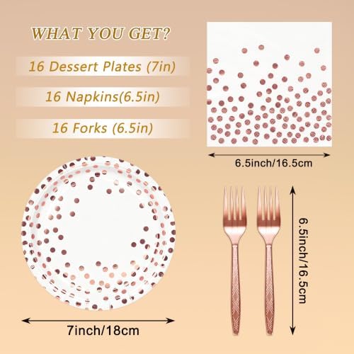 48 Pcs White Rose Gold Paper Plates Set Party Supplies,Serves 16 Guests 7" White Rose Gold Plates and Rose Gold Plastic Forks Set for Birthday Wedding Bridal Shower Baby Shower Decorations - Image 2