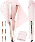 ANGENIL Pro Twist Flat Iron Hair Straightener, 2 in 1 Straightener and Curling Iron for Women, Round Pink Dual Voltage Hair Straightener with Silicone Heat Resistant Mat, 30s Fast Heating, LCD Display by ANGENIL