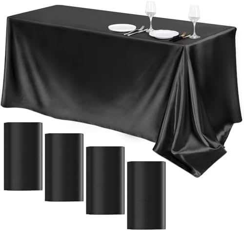 TURSTIN 4 Pack Black Satin Tablecloth 102 x 58 Inch Overlay Table Cover by TURSTIN