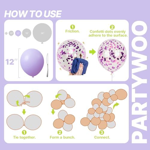 PartyWoo Pink and Purple Balloons 66pcs 12 Inch Pink Purple Balloons - Image 5