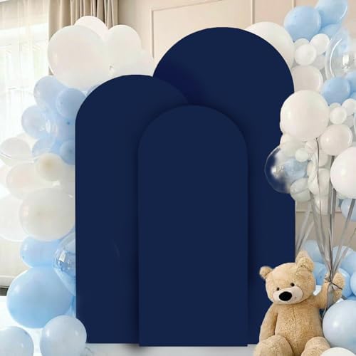 FANPROMS Navy Arch Set - 3 Round Top Wedding Arch Covers - Spandex Backdrop Fabric - 5FT, 6FT, 7FT - Stretchy Decorative Supply for Baby Showers - Image 4