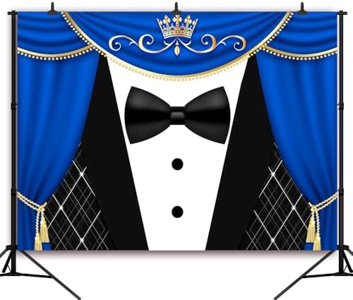 Tuxedo Backdrop 9x6FT Blue Curtain Crown Gentleman Birthday Party Background for Photography, Father or Boss Birthday Party Decorations Banner - Image 4