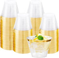 I00000 Heavy Duty Plastic Cups, 9 oz, Gold Rimmed, Clear, 100 Count, BPA Free, Disposable, for Party & Wedding by I00000