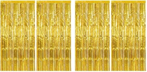 4 Pack Gold Fringe Curtain Backdrop Tinsel Streamers Birthday Party Decorations Christmas Photo Booth Backdrop Halloween New Year Graduation Baby Shower Theme Party Decorations by BOMSI