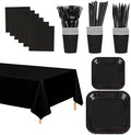 129 PCS Black Disposable Dinnerware Set for 16 People, Party Supplies with 7"/9"Paper Plates, Cups, Napkins, Plastic Forks, Knives,Tablecloth for Wedding Birthday, Graduation, Festivals by Unknown